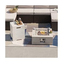 SUNBURY 야외용 28인치 프로판 화덕 테이블 사각 화덕 테이블과 탱크 테이블 40 000 BTU 얼룩이 있는 흰색 파티오 가스 난로 테이블과 유리 방풍 가드 방수 커버, 정사각형