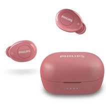 필립스 트루 와이어리스 듀얼 마이크 에코 노이즈캔슬링 블루투스이어폰, 핑크, TAUT102S