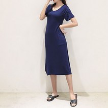 여름 무지 반팔 루즈핏 홈웨어 캐주얼 면 롱원피스 IC491