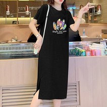 [오늘발송] 스타일아유 컬러풀 찰랑 롱티셔츠 캐쥬얼 홈웨어 라운드 반팔원피스
