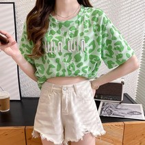 호피 반팔 티셔츠 여하 루즈핏 라운드 서양식 상의