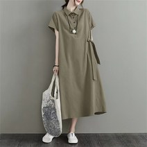 Modlauna 빅사이즈 원피스 심플 린넨 반팔 롱원피스 우아한 하객룩