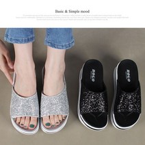 프리티슈 (국내생산) 반짝이 펄 여성 통굽 사무실 슬리퍼 7cm