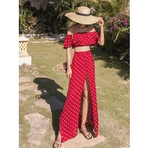 하와이옷 썸머룩 해외여행 빅사이즈여름 신혼여행 비치 원피스 비치웨어 동남아 휴가룩 여행룩 휴양지패션, 레드 도트, L