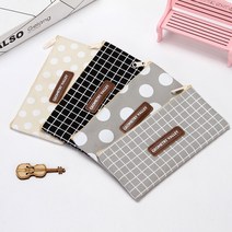 도매팜 1+1 캔버스 심플 체크 도트 파우치형 펜슬케이스 연필통, 1개+1개, 그레이스트라이프+화이트스카이도트