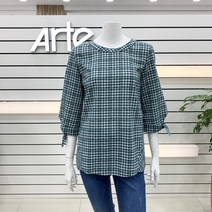 아르떼 소매 매듭 포인트 시어서커 깅엄 블라우스 DLBPWB640 GN