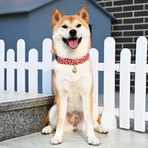 LongFatoys 일식 강아지 목줄 방울 개목걸이 당초무늬 시바견 개줄 소형견 웰시코기 푸들, 핑크 벚꽃 목걸이