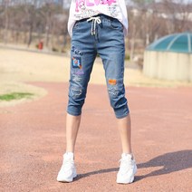 동대문스타일 여자반바지 덧댐구제 7부 밴딩 청반바지 여성반바지