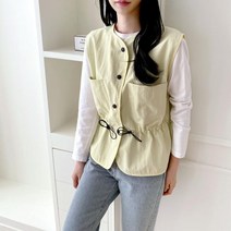 마롱패션 노카라 단추 베스트 야상 블랙 아이보리