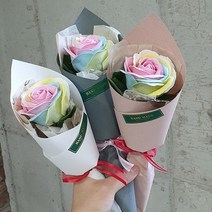 바보사랑 무지개장미 한송이 파스텔 빅로즈.바나나스푼_플라워, 인디핑크