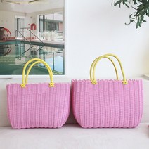 트래블앤쿡 PP 라탄 피크닉 바구니 다용도 가방 소+대 2P세트, 핑크(소+대), 1세트