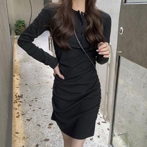 YVX182363골지 버튼 포인트 미니 원피스 양옆 셔링 좋은 신축성