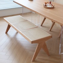 원목 우드 체리 오크 레트로 라탄 벤치 의자 체어, 호두 벤치