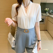 데일로엔 여성 브이넥 반팔 셔츠