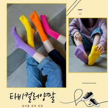 Mode 무지 비비드 색 중목 골지 면 족발 타비 양말