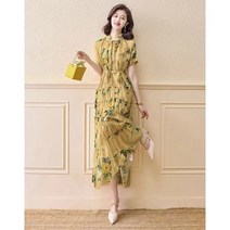 빌리즈빈 여름 여성 플라워 레이스 프릴 주름 롱 원피스 7018