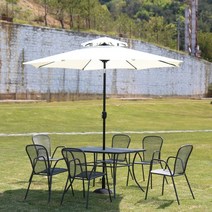가구로드 사각망80/120 세트 2인 4인 야외테이블세트 카페 테라스 펜션 리조트 테이블 의자 세트, 사각망120 6인세트-알루미늄파라솔270-아이보리