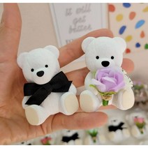 1+1 포도웅아 곰 테디베어 꽃 차량용 방향제 디퓨저 리필 오일 석고방향제, 클린코튼, 리본곰(화이트)+민트꽃든곰(화이트)