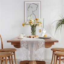효담상회 레이스 원단 테이블보 식탁보 러너 2종, 38×220cm(6인), 블랙