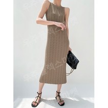 수입 여성 의류 명품 결혼식 하객룩 라운드넥 민소매 케이블 니트 롱 원피스 여성