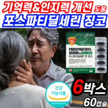 뇌 영양제 포스파티딜세린 식약청 인증 징코 빌로바 기억력 인지력 두뇌 건강 포스파라 포스파티 딜세린 포스파티딜 포스파티 포스타 세린 포스파 포스파디 딜린 포스 쎄린 타티딜 사은품, 6박스 (314,550원 할인), 1200mgX60캡슐, 60정