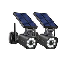 Techage SL669 태양열 배터리 구동 모조 보안 카메라 더미 동작 활성화 투광등 사실적인 외관 간편한 설치 IP66 방수 경고 스티커 포함 2개 팩검은색, 블랙. Techage 스토어 방문하기