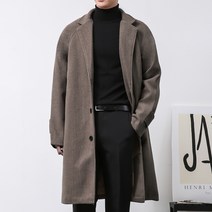 [오버나인] 남자 울 싱글 누빔 오버핏 모직 롱코트
