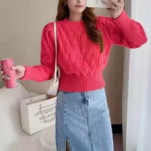 퍼프블라우스 디자인 펀칭 니트스웨터 2022가을겨울 루즈핏 단색 어려보이는 유럽풍 벌룬소매 날씬해보이는 상의