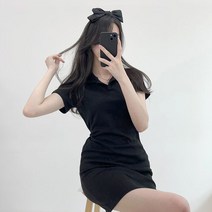 *원가/노마진*[당일발송/슬림핏]카라 뒷리본 반팔 미니 원피스 2color