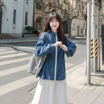오버사이즈 빈티지 레이스 데님 셔츠 디자인 스몰 오버핏 코트 블라우스 셔츠 여자셔츠 여성봄셔츠