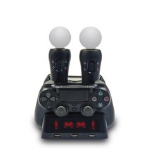 휴대용 4 in 1 ps4 컨트롤러 충전기 독 스테이션 플레이 스테이션 4 ps4 psvr vr 이동 충전 스탠드 ps 이동 컨트롤러, 협력사, 검은 색