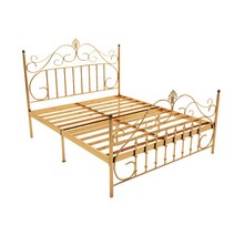 케이로 북유럽 골드프레임 철제 호텔침대 공주풍 럭셔리 더블 호텔 침대프레임 인테리어 더블침대, 하이 테일 골드