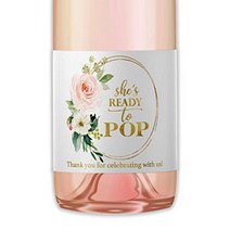 She’s Ready To POP ● SET of 18 ● Blush Rose Baby Shower Mini Champagne Labels Thank You for Celebra, 1