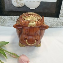 시떼몰 황금 엔틱 소코뚜레 황소 암소 소 저금통 장식품, 1개, 브라운