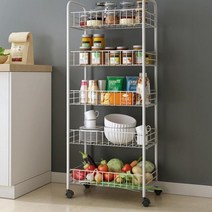 미니 철제 트롤리 이동식 틈새 수납장 3단 5단 팬트리 간식 진열대 매대 바퀴달린 선반 세제 정리함 세탁실 정리 트레이 세제선반, 5단 이동형 화이트