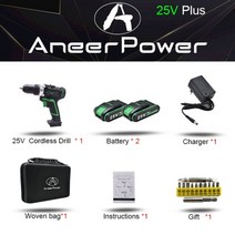 뿌레카 쁘레카 해머 전동 전기 드릴 12V 16V 21V 25V 플러스 더블 스피드, 협력사, 25V 2pcs 배터리