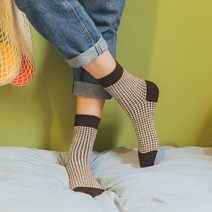 [∂LL7] 체크무늬 중목 여성용양말 10켤레(색상랜덤) 여자 면양말 용양말 패션 용패션_h§eEA