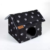 길고양이 겨울 집 실외 숨숨집 길냥이 보온 야외 쿠션, XL(57*40*41 성인 고양이 세 마리용), 블랙 집 모양
