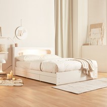 [100%방수커버증정] 파로마 로라 LED 멀티수납침대 SS 6회전본낼매트 / 슈퍼싱글침대 / 침대프레임, 화이트+방수커버증정