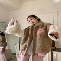 캐주얼 컬러 배색 뽀글이 모피 코트