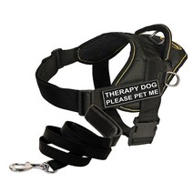 Dean and Tyler 번들 DT Fun Works 하네스 Therapy Dog Please Pet Me 옐로우 트림 미디엄 패딩 강아지 가죽 끈 1개 1.6 m 스테인리스 스