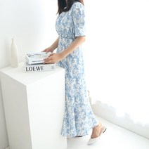 데이프릴 여성용 로니 여름 플라워 핀턱 하객 롱원피스