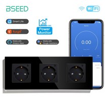태양광패널 태양열발전기 가정용태양광 bseed 트리플 tuya 스마트 소켓 wifi 벽 소켓 eu 표준 스마트 라이프 goolge alexa yandex 음성 무선 제어 유리, 블랙 파워 모니터, 하얀색, 유럽 ​​연합