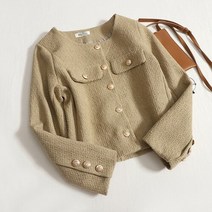 부클 빅사이즈 트위드 자켓 코디 빈티지 여성 넥 긴 소매 튜닉 오피스 레이디 아웃웨어