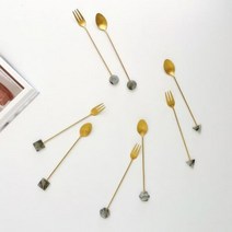 쿠마마 마블 스텐 골드 디저트 롱 스푼 포크 32타입, 선택:화이트 삼각:포크, 단품