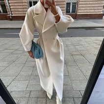 두꺼운 라펠 더블 브레스트 모직 롱 재킷 여성용 랜턴 슬리브 윈드브레이커 스트리트웨어 오피스 레이디 가을