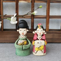 아리공방 전통 신랑신부 토기 인형세트 전통인형 결혼선물 전통공예품