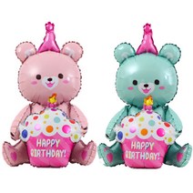 케이크 곰돌이 곰 풍선 아이 생일파티 스탠딩 소품, 핑크곰