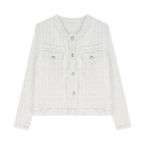 흰색 트위드 자켓 연 핑크 블루 벚꽃 봄 코디 여성 숏 자켓 가을 노카라 라운드 긴팔