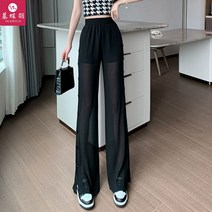 쉬폰 옆단추 미세 와이드 나팔 정장 바지 여성 여름 하이웨이스트 팬츠 날씬해보이는 코디 봄 여자